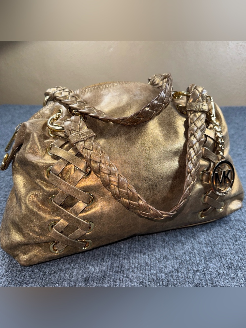 Michael Kors Kendal Bronze Braided Handle Shoulder Bag - Picture 3 of 8